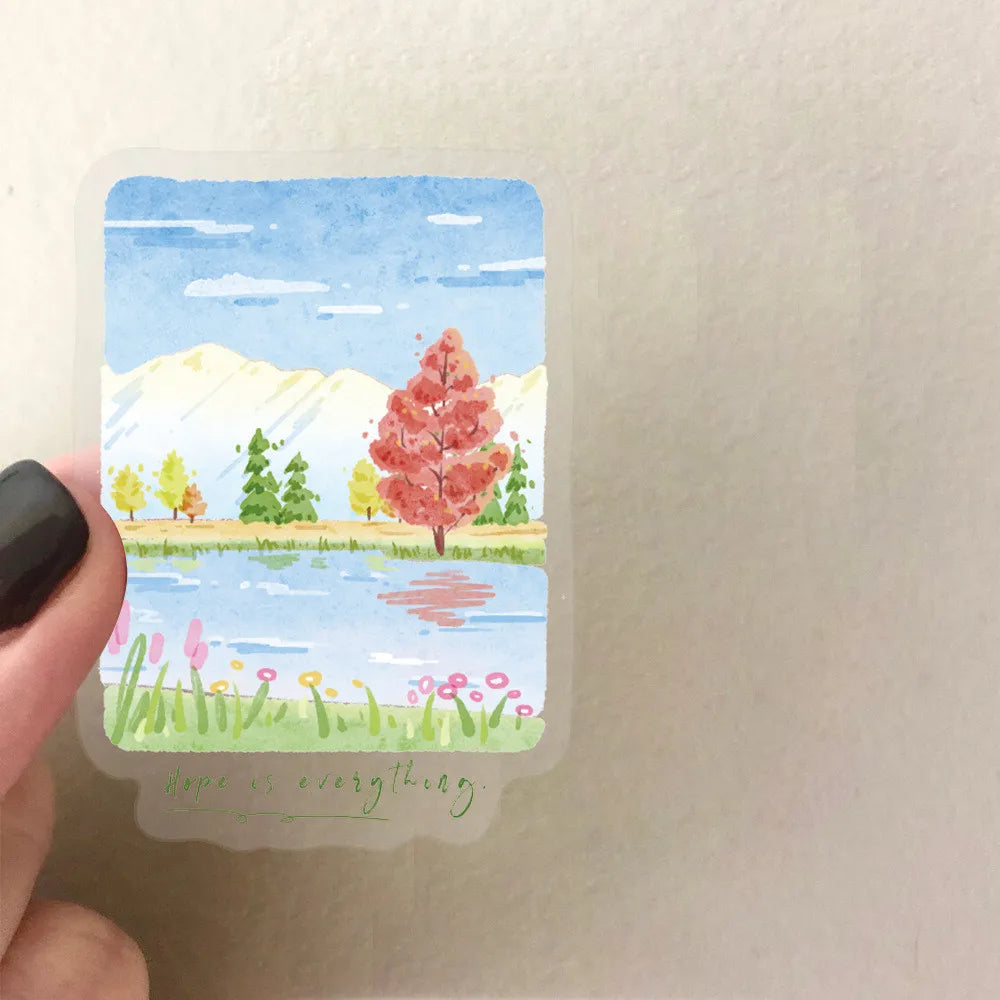 50PCS Transparent Mountain and Sea Painting Stickers | Waterproof Clear PET for Scr additional angle
