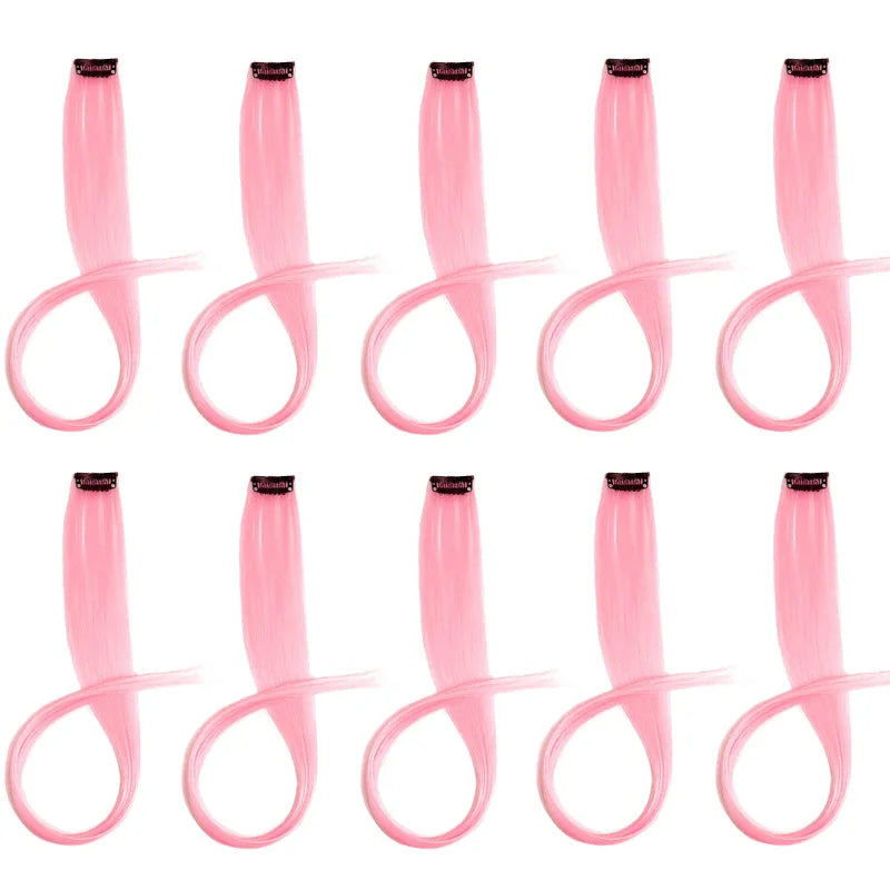 10pcs 22Inch Synthetic Long Straight Hair Extensions Clip in Colored Party Highlights close-up view