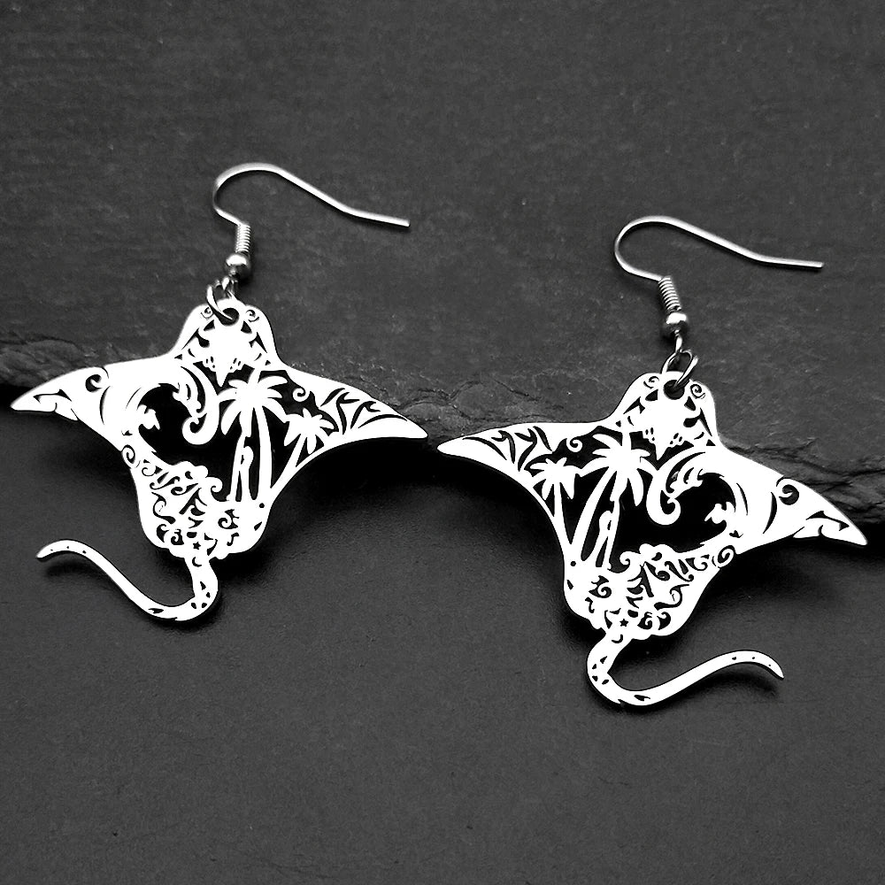 Manta Ray Sea Devil Fish Pendant Necklace | Stainless Steel Gold Silver Color Chain J lifestyle view