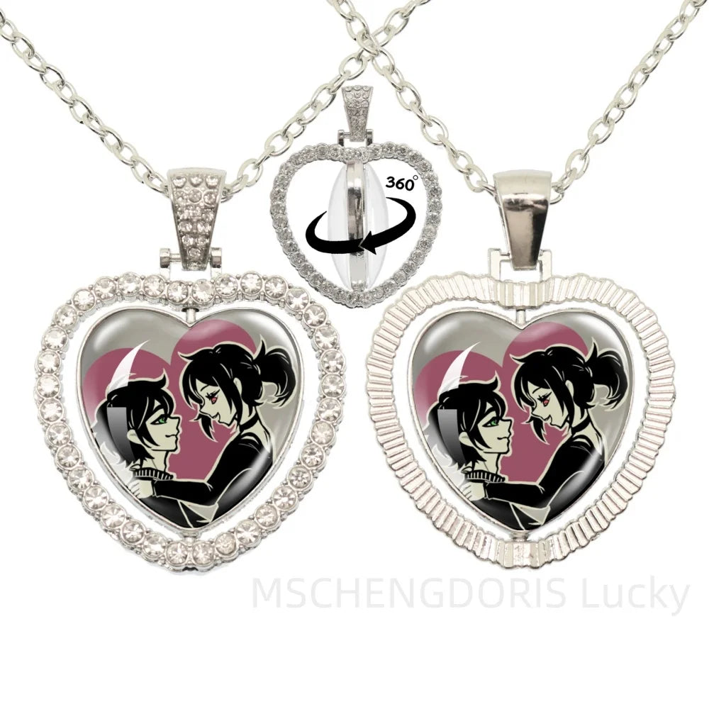 The Coffin Of Andy And Leyley Cosplay Necklace | Double Sided Glass Cabochon Heart Pen close-up view