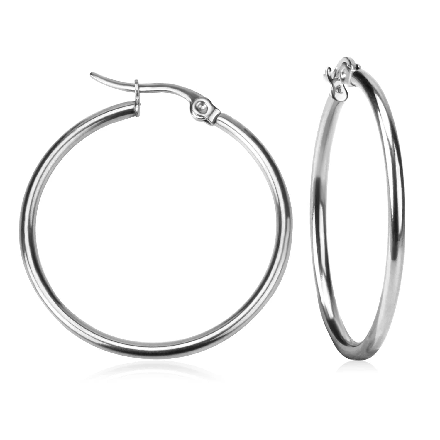 LUXUSTEEL Stainless Steel Hoop Earrings | Simple Geometric Shapes for Women close-up view