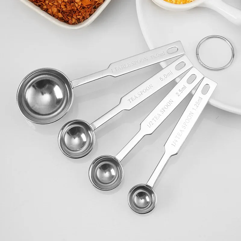 Stainless Steel Measuring Spoon Set 4-Piece | Stackable Kitchen Scoops close-up view