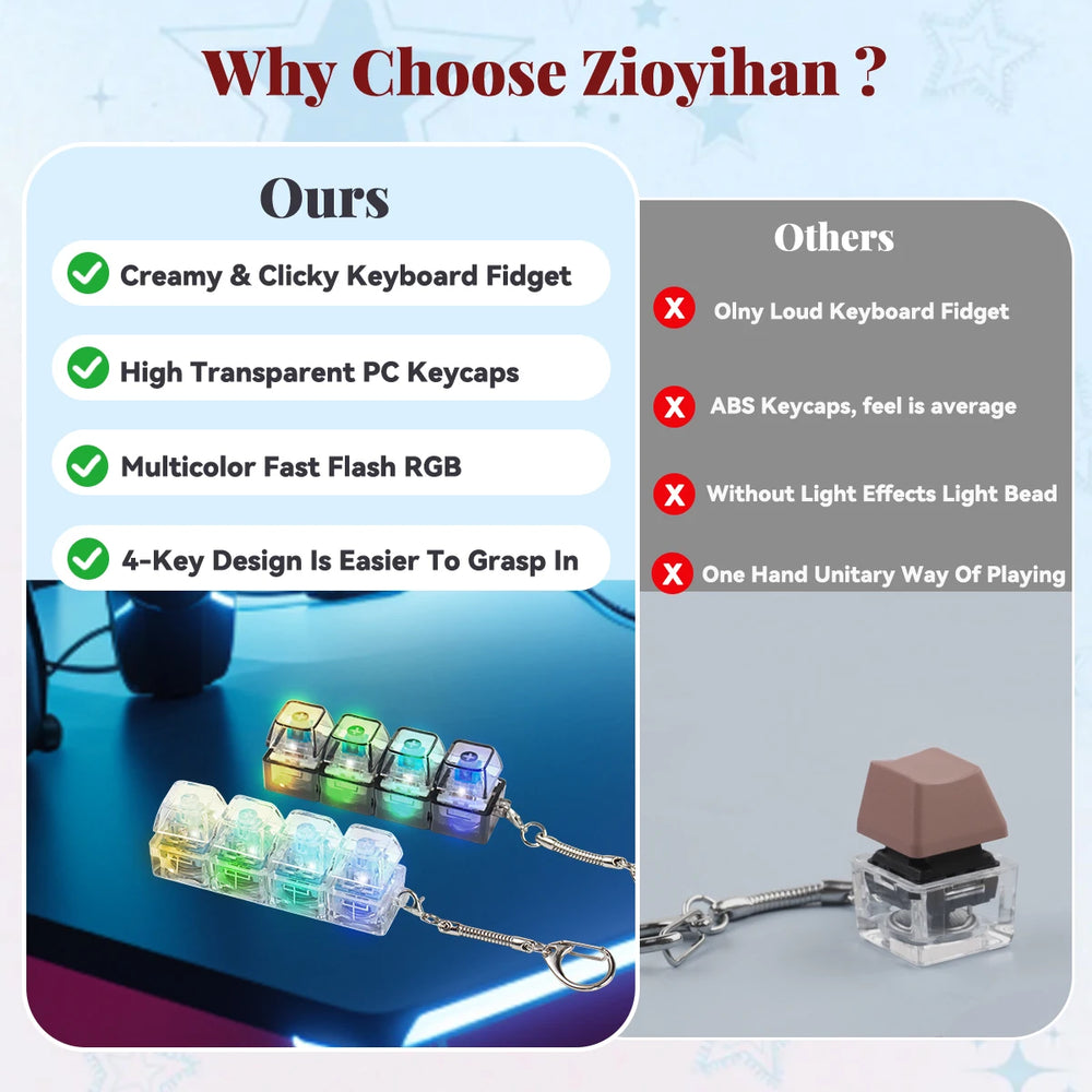 LED Light Keyboard Keychain Fidget Toy Clickable Button Stress Relief Portable Desk additional angle