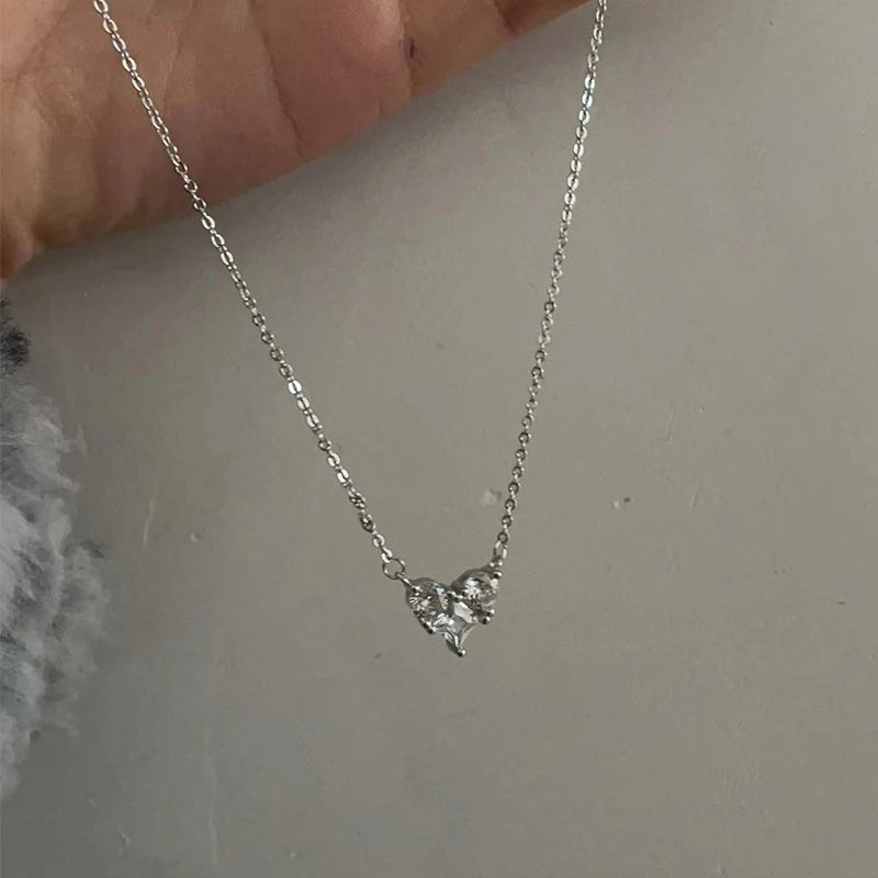 Silver Color Zircon Heart Necklace | Women's Shiny Clavicle Chain Jewelry alternate view