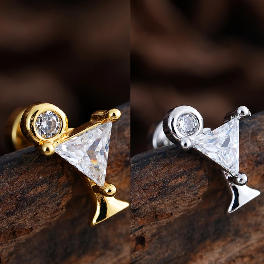 1pcs Crystals Zircon Ear Studs Smiling Crown Star-Style Earring Piercing Oreja Stainless Helix Cartilage Tragus Lobe Piercing