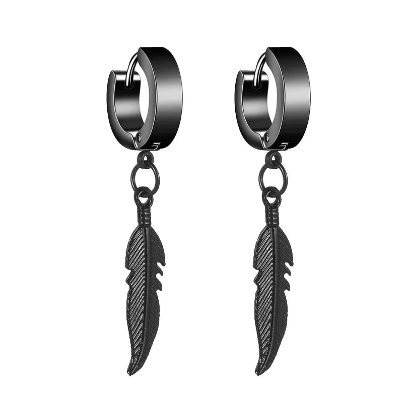 Cross Feather Stud Earrings Set | Unisex Stainless Steel Punk Jewelry lifestyle view