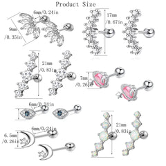 2pcs Hypoallergenic Stainless Steel Cartilage Stud Earrings,Eye Flame Moon Barbell Back detail view