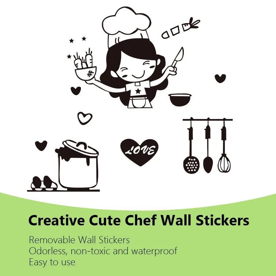 Happy Girl Chef Loves Cooking Wall Sticker | Kitchen and Dining Room Decor alternate view