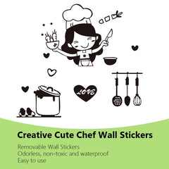 Happy Girl Chef Loves Cooking Wall Sticker | Kitchen and Dining Room Decor alternate view