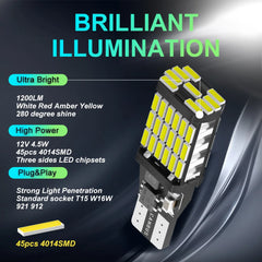 2pcs T15 4014 45chips W16W 921 912 LED Backup Light Reserve Lamp Canbus Bulbs High Po alternate view