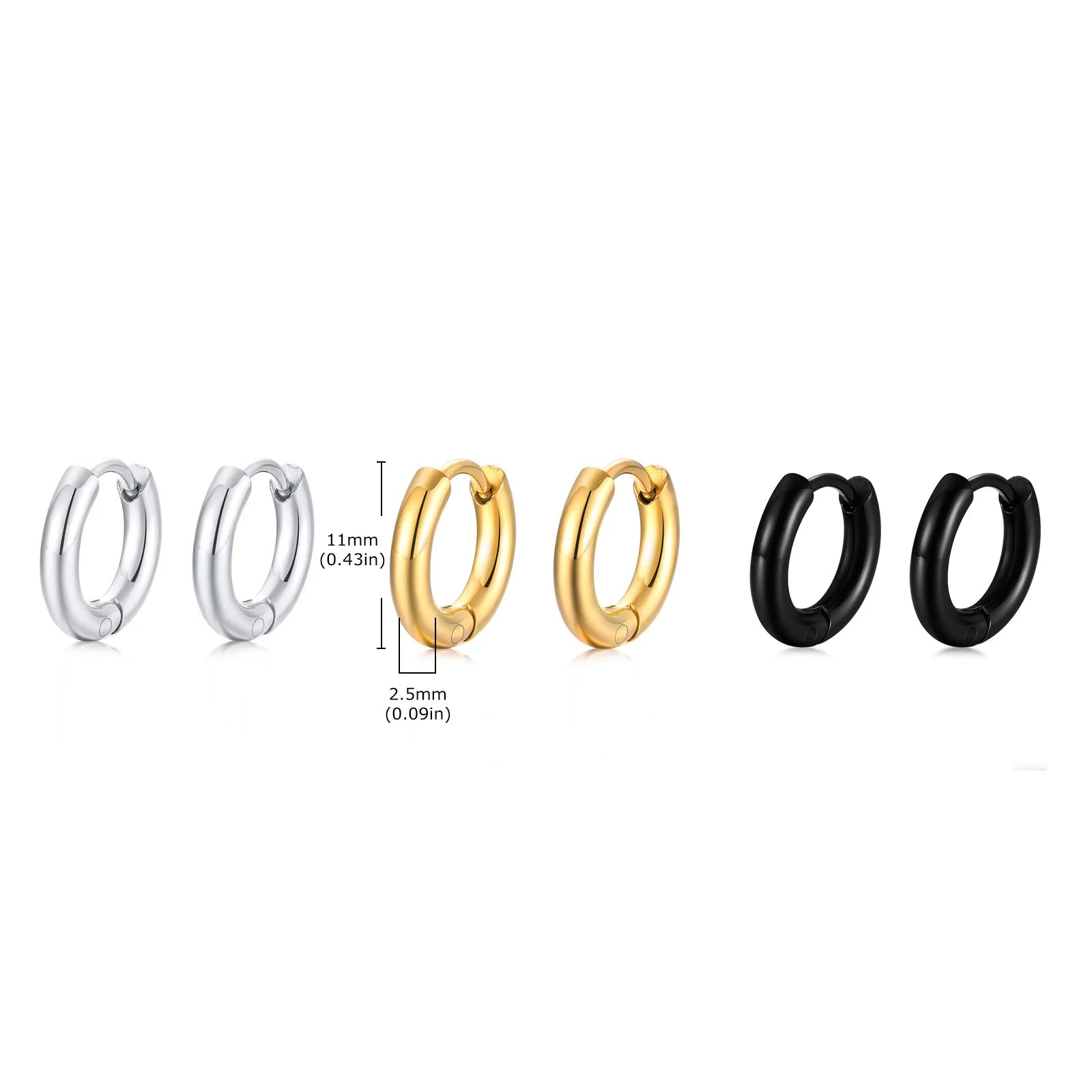 Classic Stainless Steel Hoop Earring for Men Boys | Anti Allergy Metal Huggies Earr additional angle