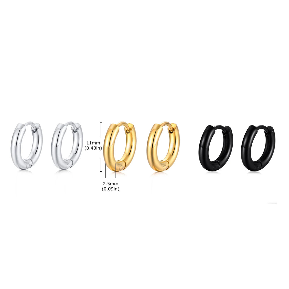 Classic Stainless Steel Hoop Earring for Men Boys | Anti Allergy Metal Huggies Earr additional angle