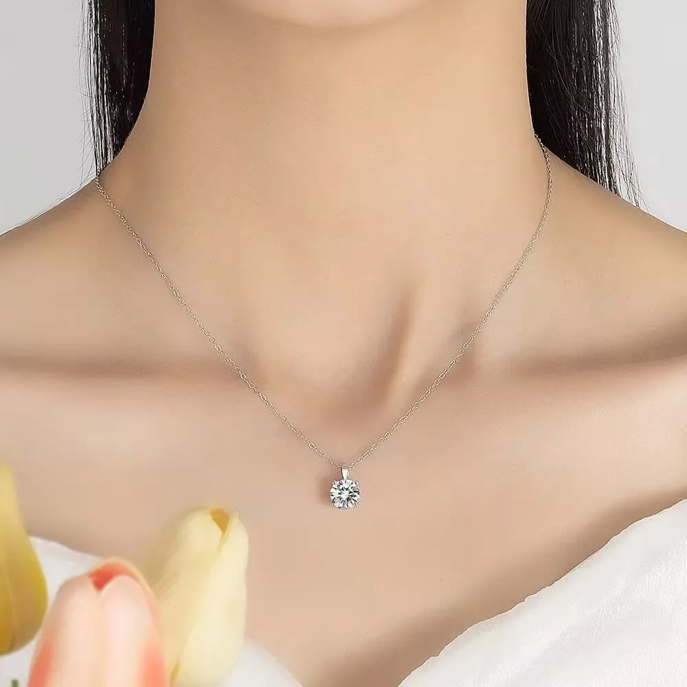 Mini Moissanite Real 925 Sterling Silver Pendant Necklace Female Clavicle Necklaces We close-up view