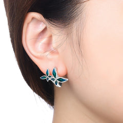 PANPOKI Original 925 Sterling Silver Double Butterfly Insect Earrings Women Hoop Earring detail view