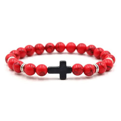 Prayer Men Natural Stone Wood Beads Rosary Hematite Cross Bracelets Onyx Meditation Brac detail view
