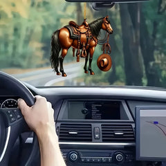 Acrylic Flat 2D Western Cowboy Horse Car Rearview Mirror Pendant Keychain Bag Small Pend detail view