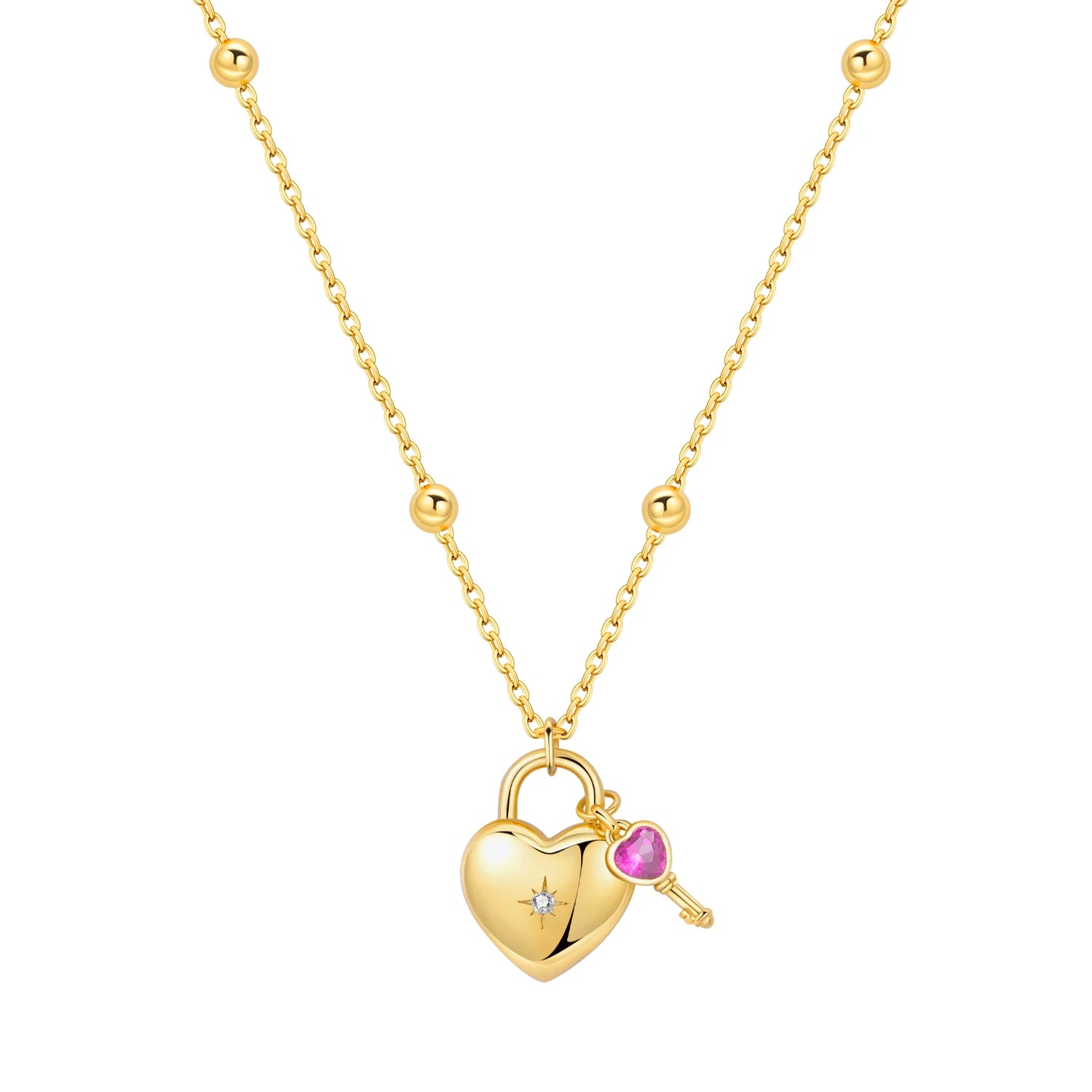 Romantic Pink Crown Heart Pendant Necklace Genuine 925 Sterling Silver Elegant Fine Jewe detail view