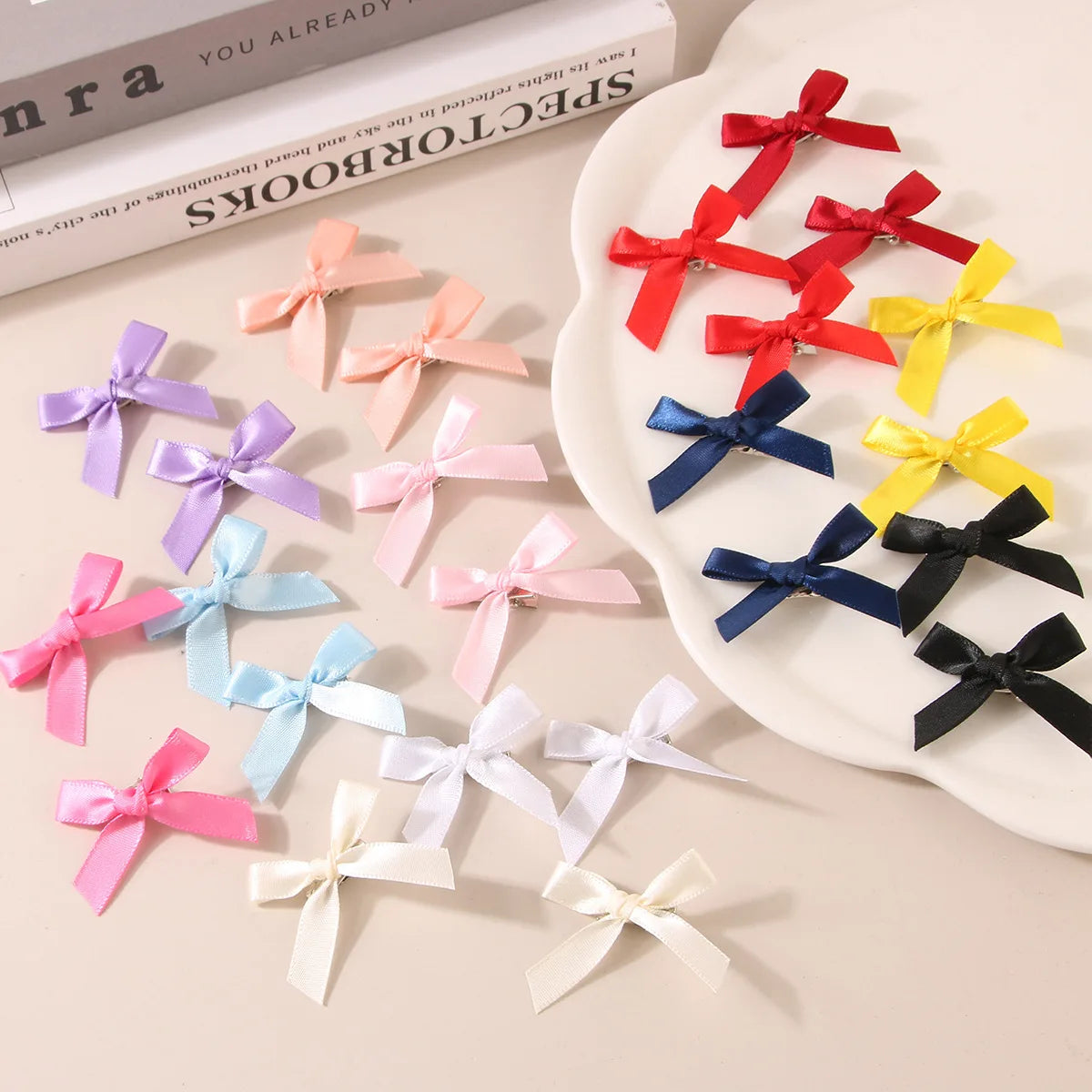 10pcs 4cm Cute Ribbon Bow Hair Clips Girls Korean Style Bowknot Mini Clip Hairpin B additional angle