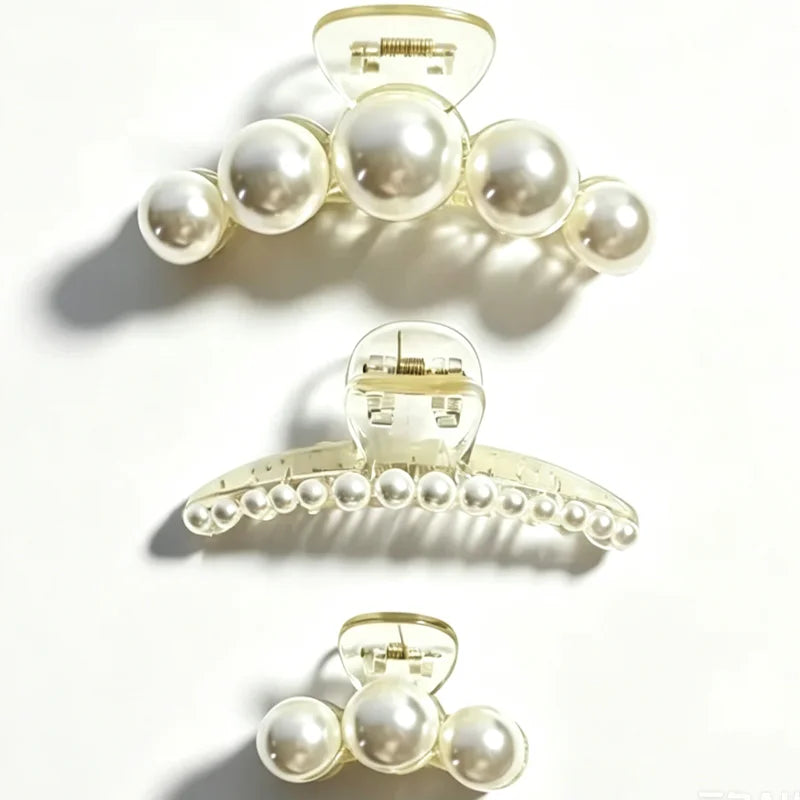 1/4pcs White Pearl Hair Clip Claw for Woman Korean Elegant Shark Clip Fashion Girl's Ponytail Clip Hair Accessories