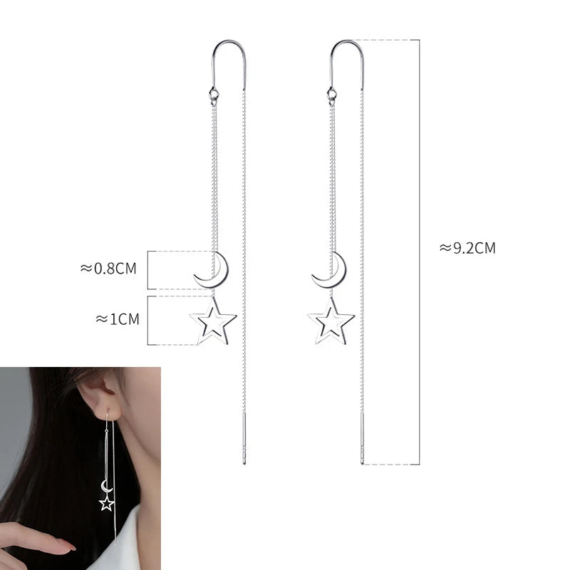 Ventfille 925 Sterling Silver Star Earring for Women Girl Simple Tassels Chain Fashion O detail view