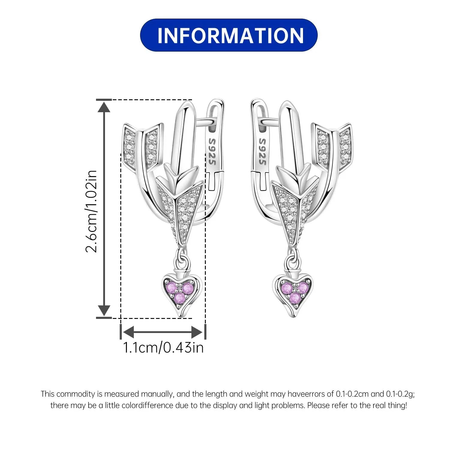 PANPOKI 925 Sterling Silver Cupid Arrow Love Earring Original Jewelry Drop Earrings additional angle