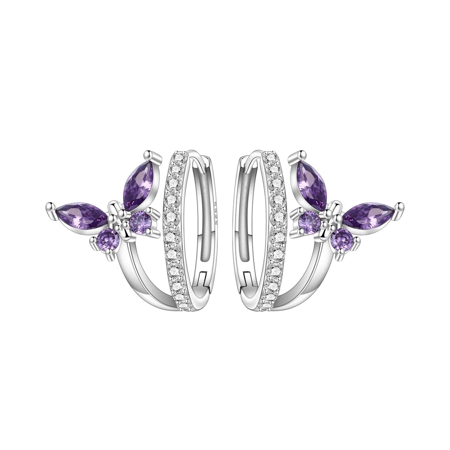 PANPOKI Original 925 Sterling Silver Double Butterfly Insect Earrings Women Hoop Earring detail view
