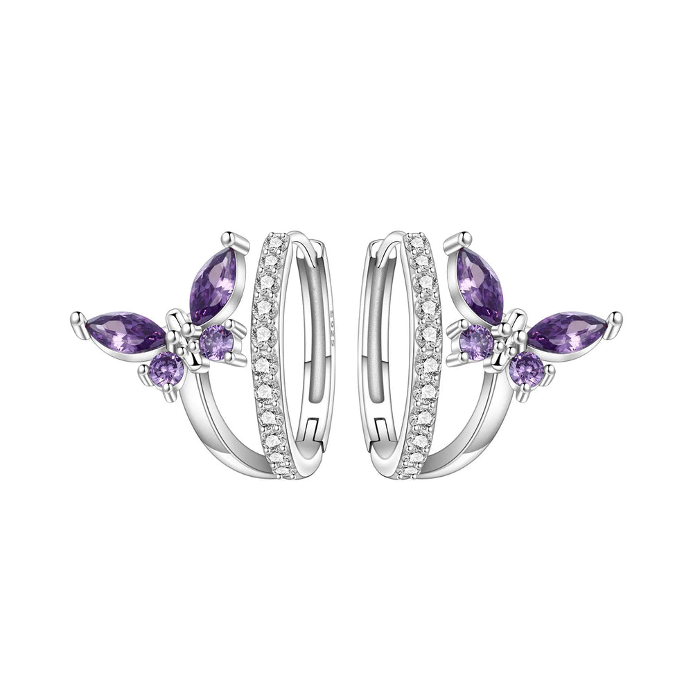 PANPOKI Original 925 Sterling Silver Double Butterfly Insect Earrings Women Hoop Earring detail view