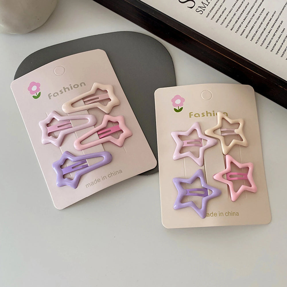 Cute Kids Hair Clips Set 4pcs Colorful Star And Heart Bang Holders Hairpin Non Slip Alligator Casual