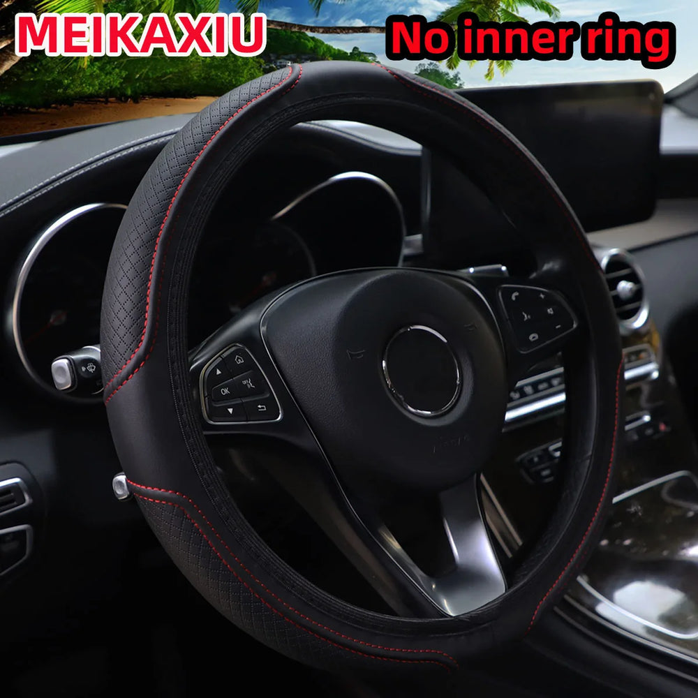 PU Leather Embossed Steering Wheel Cover 14.5-15 Inch Round Rimless Design for All Se alternate view