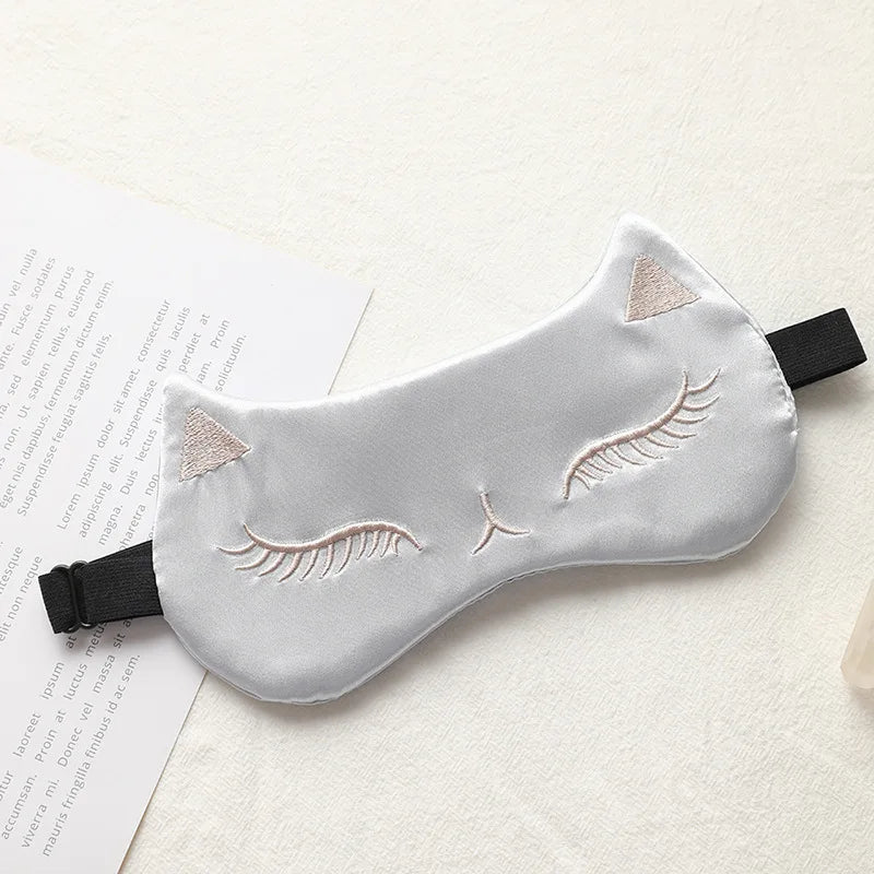 Cat Silk Sleep Eye Mask | Cute Light Blocking Eye Cover for Travel and Nap close-up view
