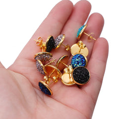 Glitter Resin Stud Earrings Set | Colorful Stainless Steel Jewelry close-up view