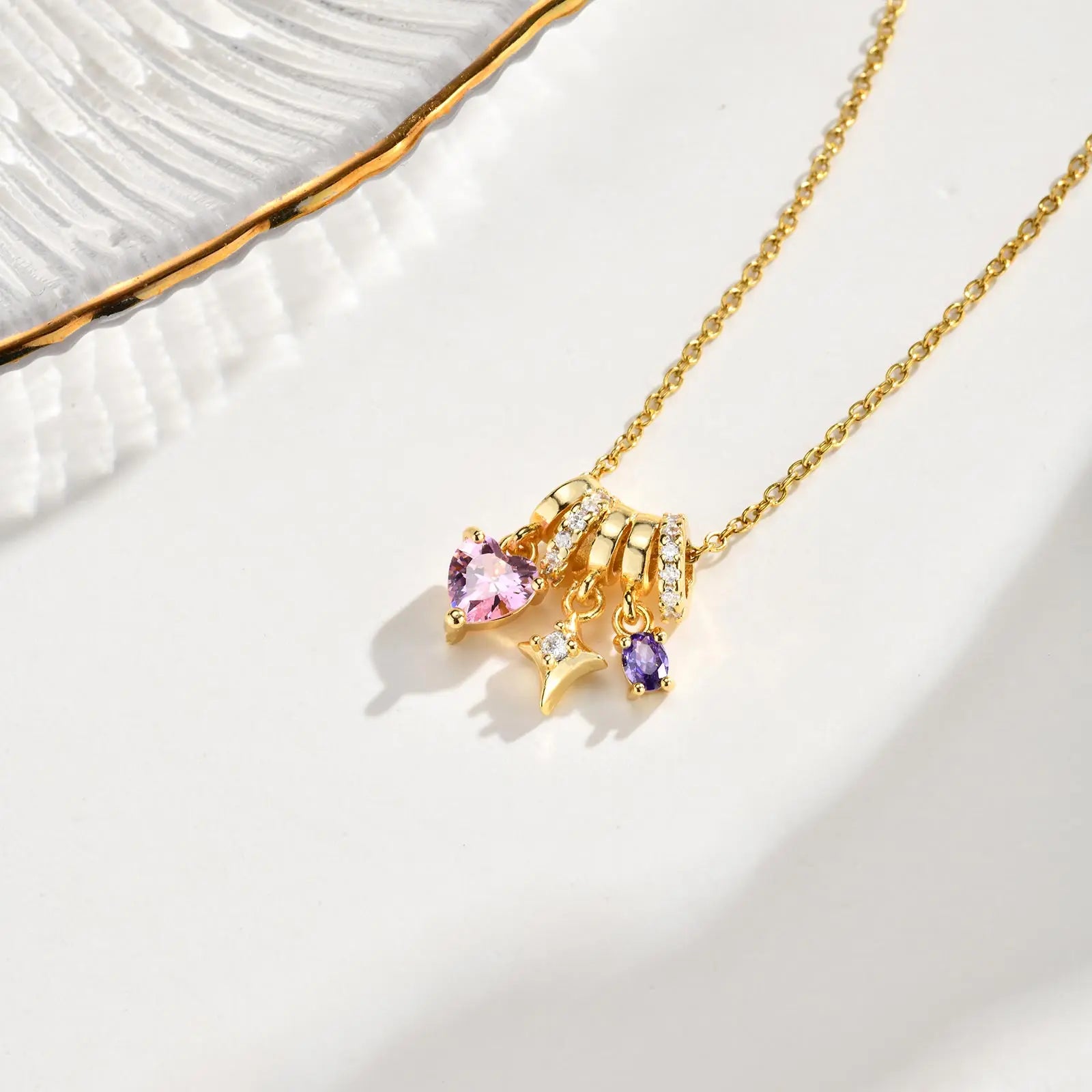 Charms Heart Pendant Necklace for Women, Golden Stainless Steel OT Toggle Necklace, La close-up view
