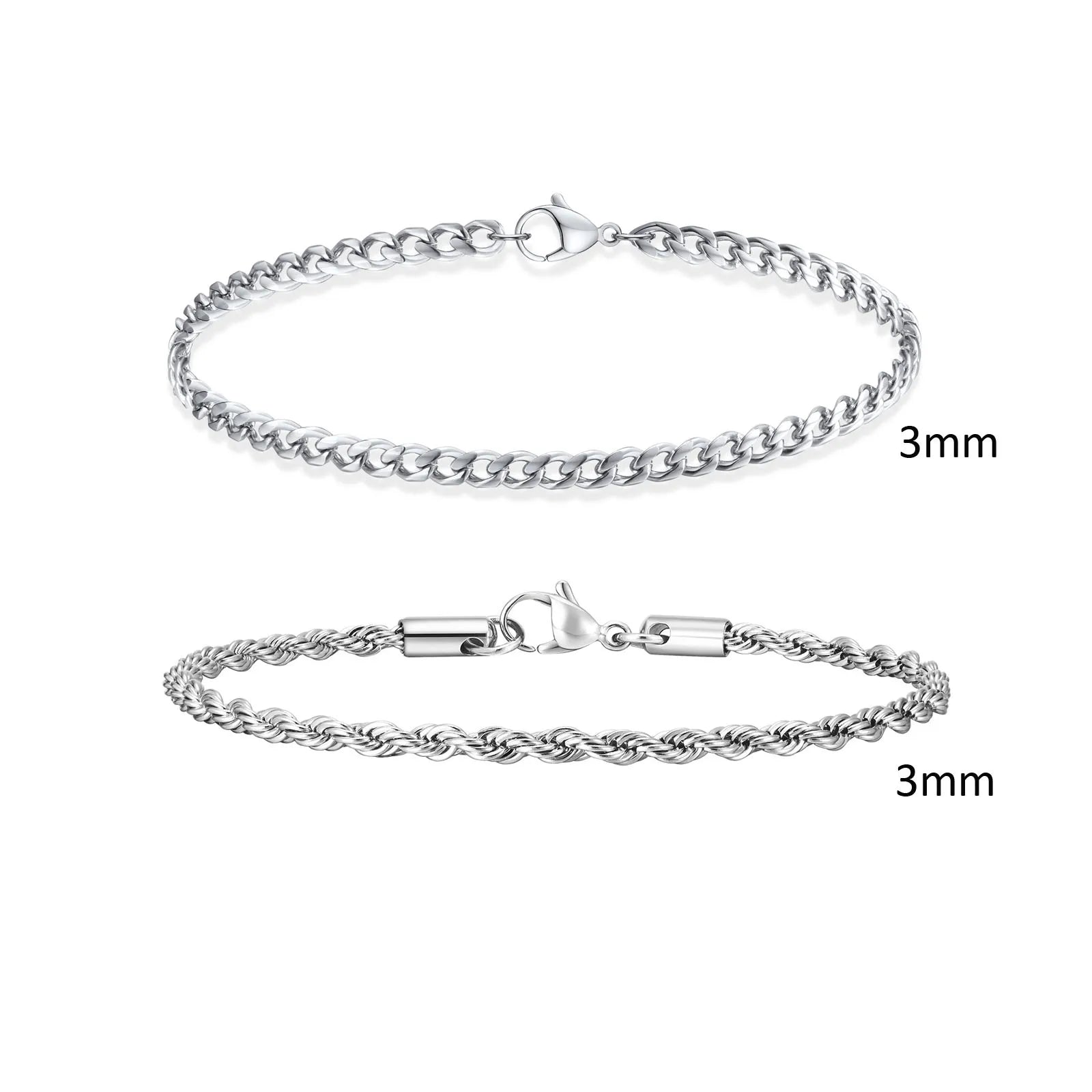 Men's Stainless Steel Chain Bracelets Set | 2pcs Silver Gold Black Twist Rope & Cuban alternate view