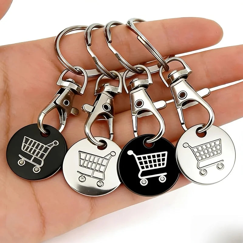 2pcs.Stainless Steel Supermarket Shopping Cart Token Keychain, Anti-loss Token Set Keyring Pendant,