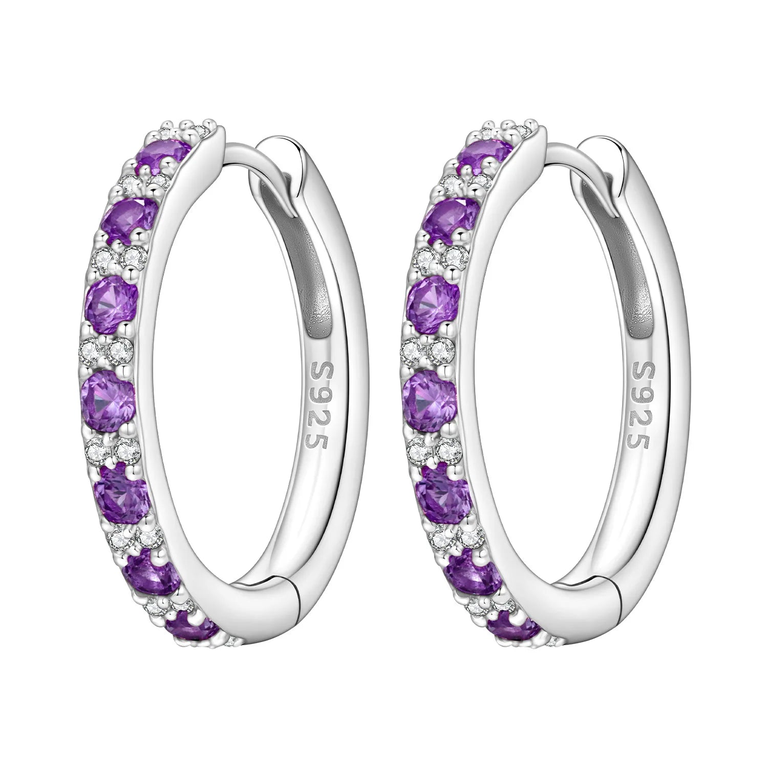 PANPOKI S925 Sterling Silver Purple Zircon Series Earrings Hoop Earrings For Women Jewel detail view