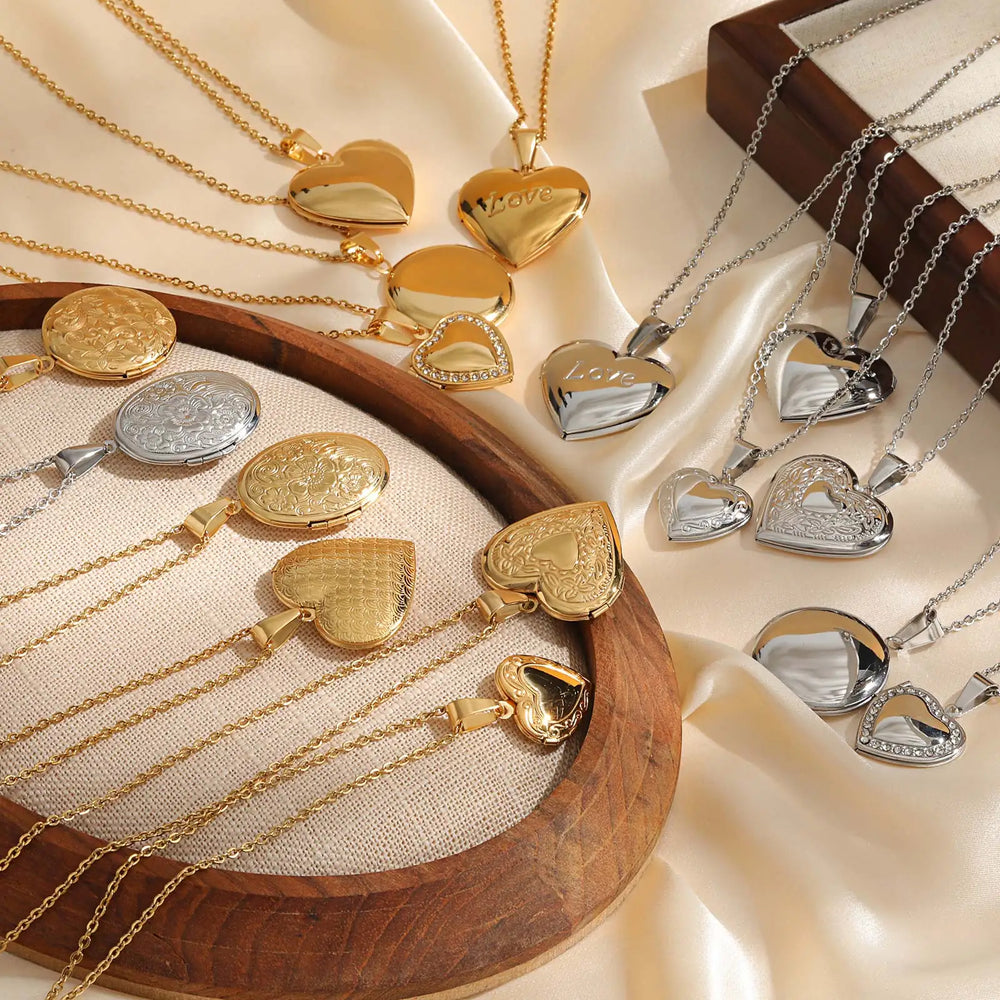 Delicate Floral Oval Heart Locket Pendant Necklaces for Women,Stainless Steel Photo Fram detail view