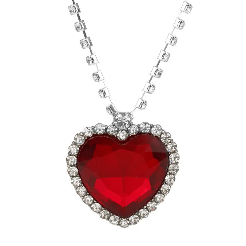 Movie TITANIC Heart Of the Ocean Necklace Love Forever Blue Red Crystal Pendants Neck lifestyle view