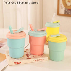 400ml Coffee Mug With Lid Straw Silicone Cold Juice Milk Tea Mug Leak-Proof Drinking Wat detail view