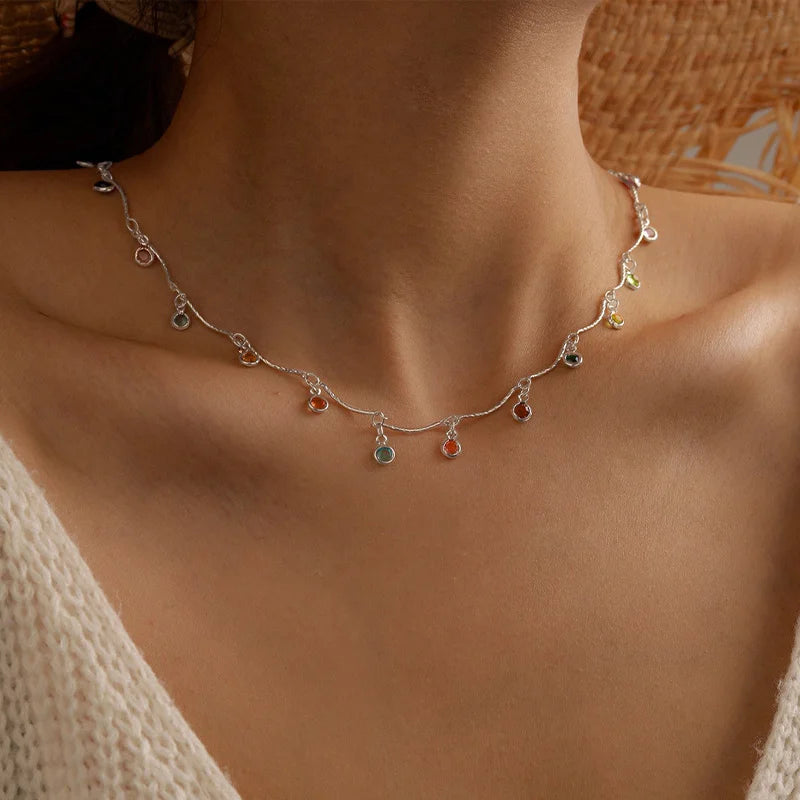 Fashion Simple Candy Color Tassel Necklace for Women Aesthetic All-match Pendant Jewel close-up view