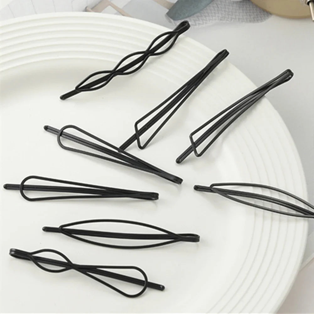 3/12Pcs Black Hair Clips Bobby Pins Wavy Fashion Hairpins Metal Barrettes Invisible additional angle