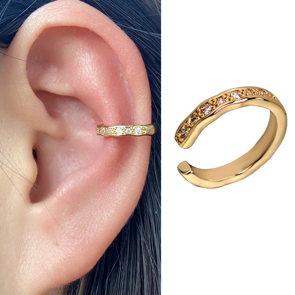 Geometric Rainbow CZ Cuff Clip On Earrings for Women