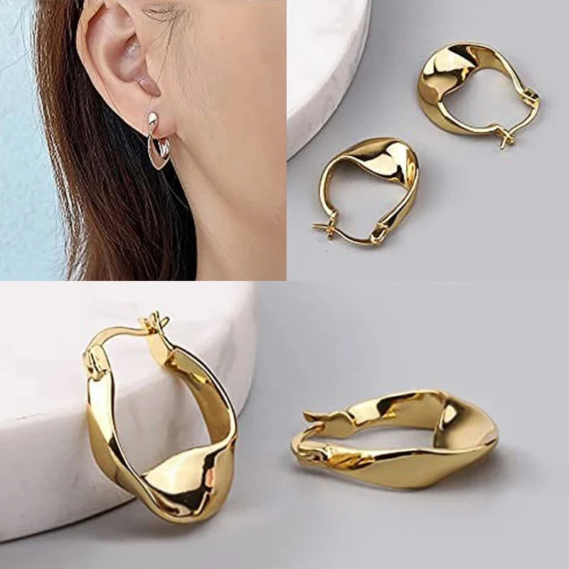 Geometric Metal Hoop Earrings for Women | Trendy Fashion Jewelry Set additional angle