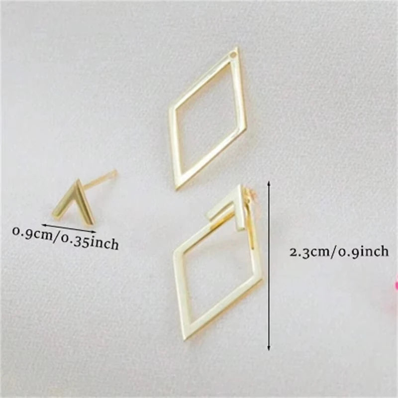 FTCY Minimalist Geometric Square Stud Earrings for Women Double-layer Detachable Triangl detail view