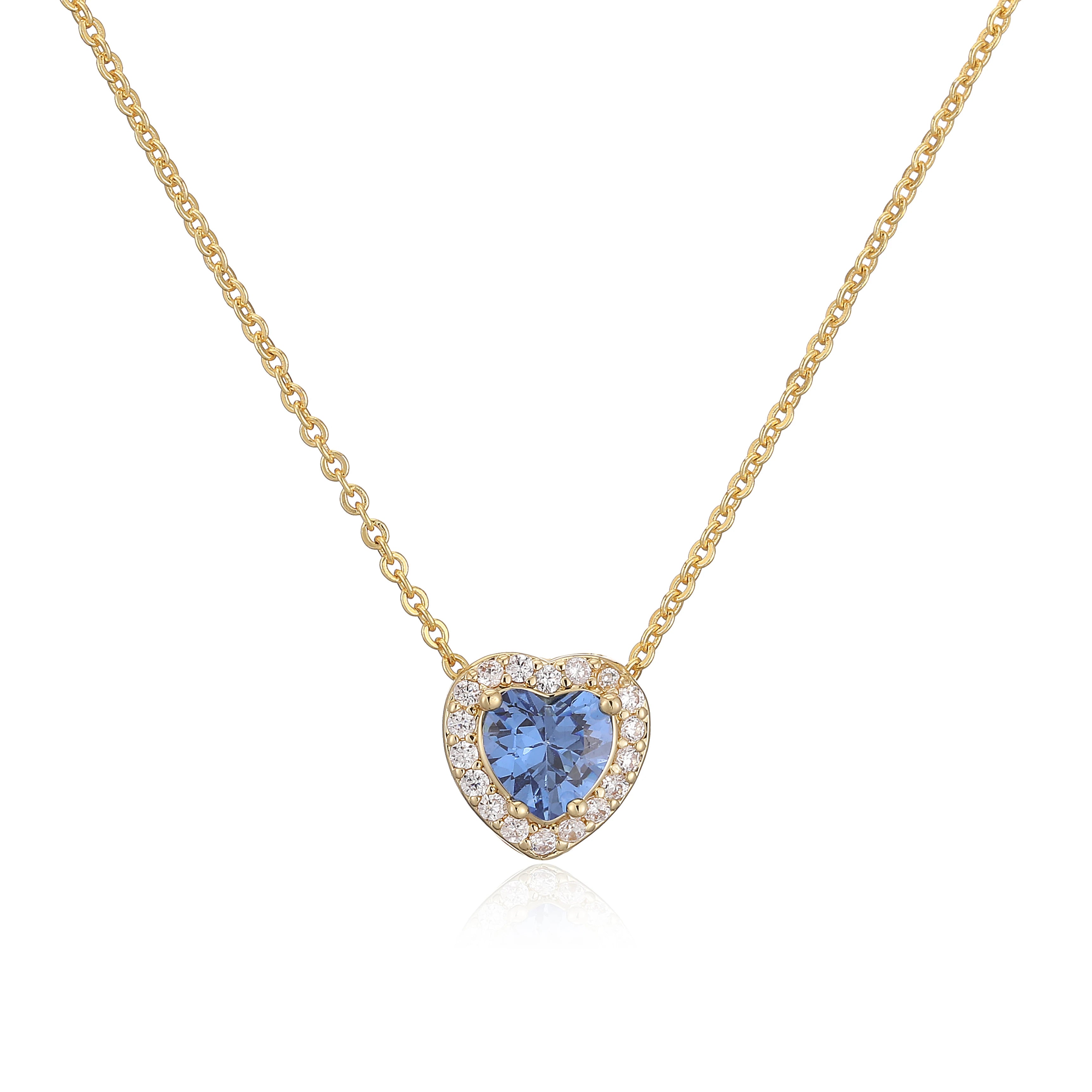 HECHENG Luxury Colored Crystal Heart Pendant Ocean Heart Necklace Brass Golden Plated Ma detail view