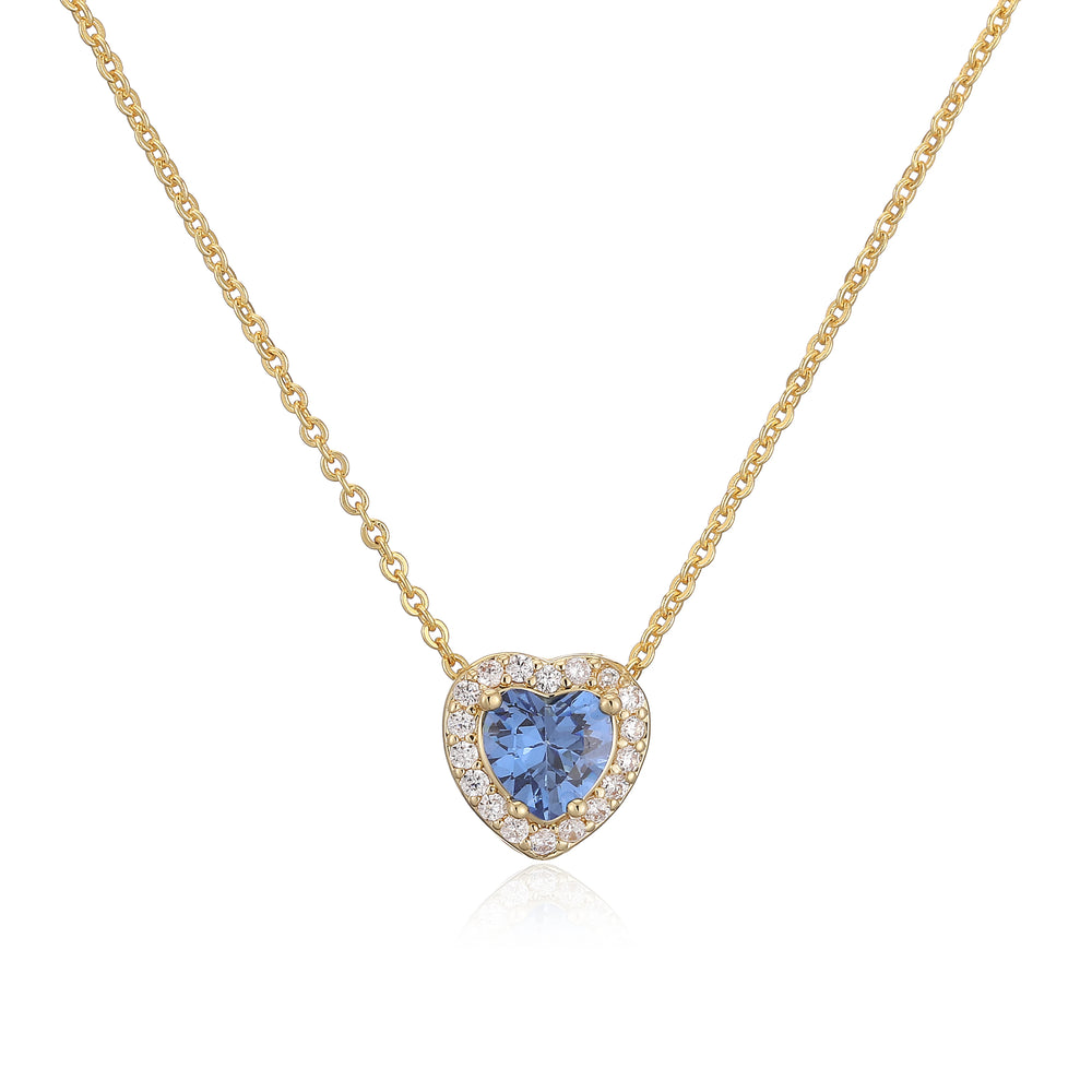 HECHENG Luxury Colored Crystal Heart Pendant Ocean Heart Necklace Brass Golden Plated Ma detail view