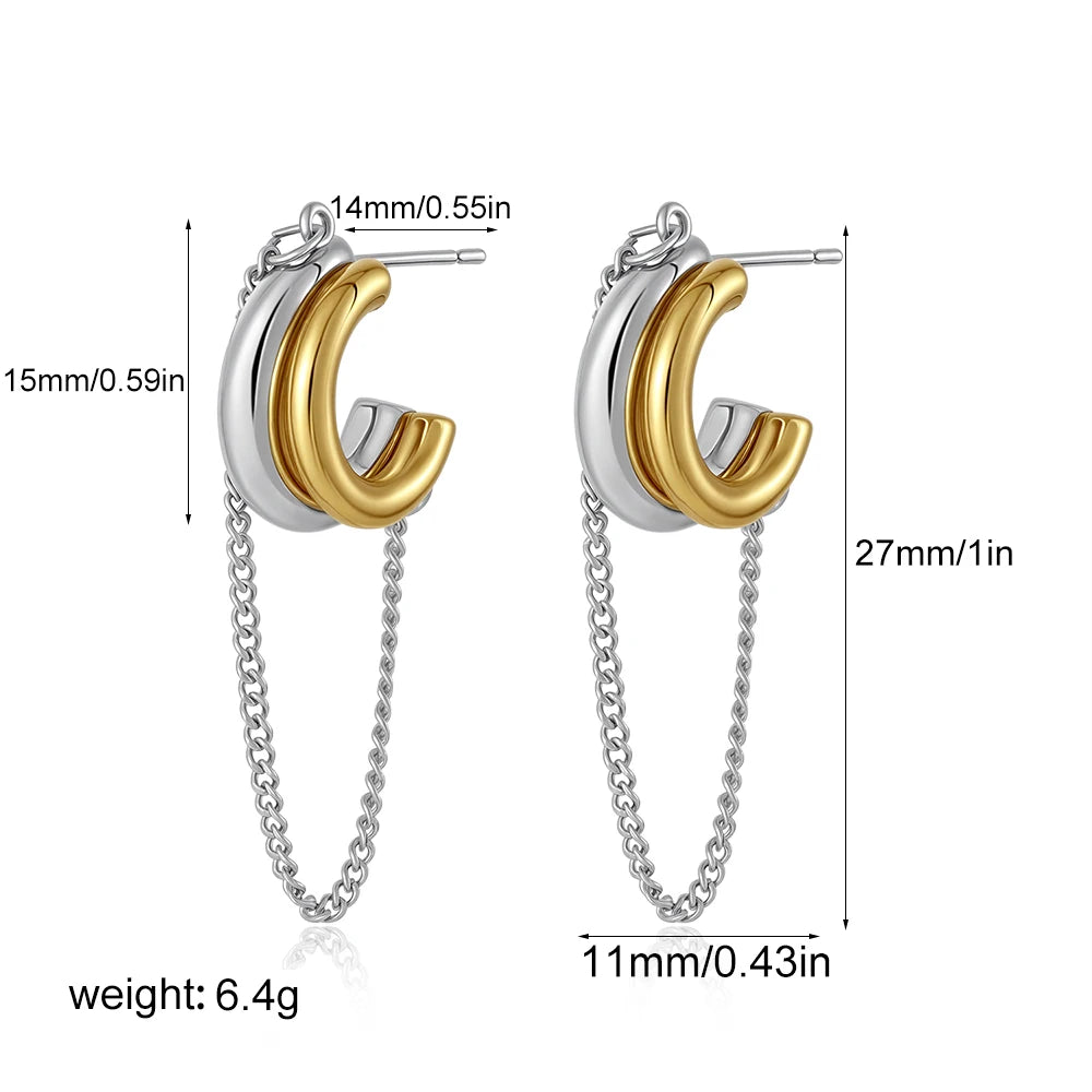 Unique Design Gold Silver Mix Color Geometric Clip Earring Cuff Stainless Steel Squar alternate view