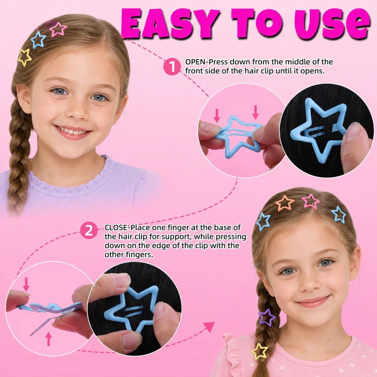 Colorful Star BB Hair Clips Y2K Snap Hair Clips Star Shape Barrettes Non Slip Hair Acces detail view