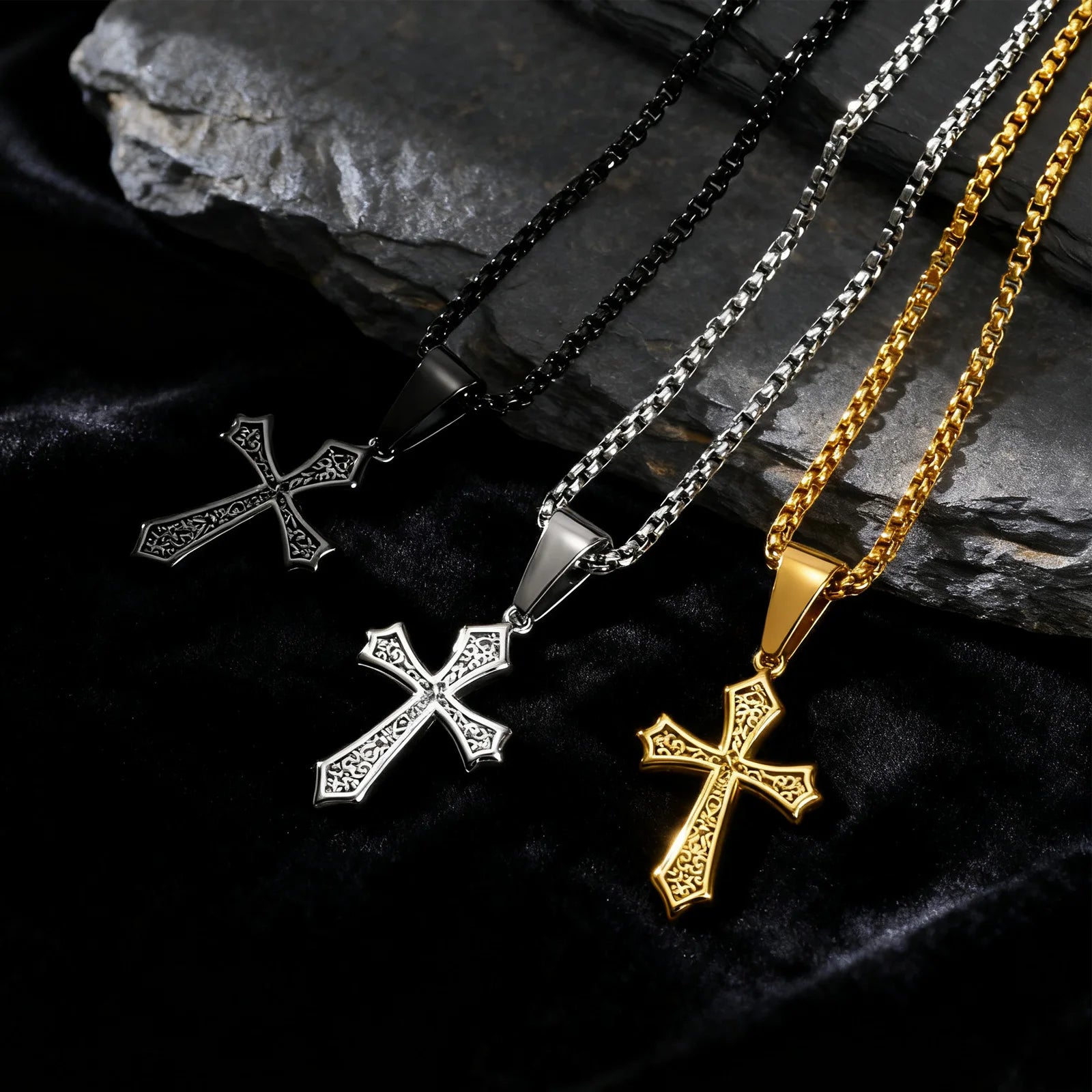 Hip Hop Cross Necklace for Men Women | Stainless Steel Chic Cross Pendant Christian J alternate view