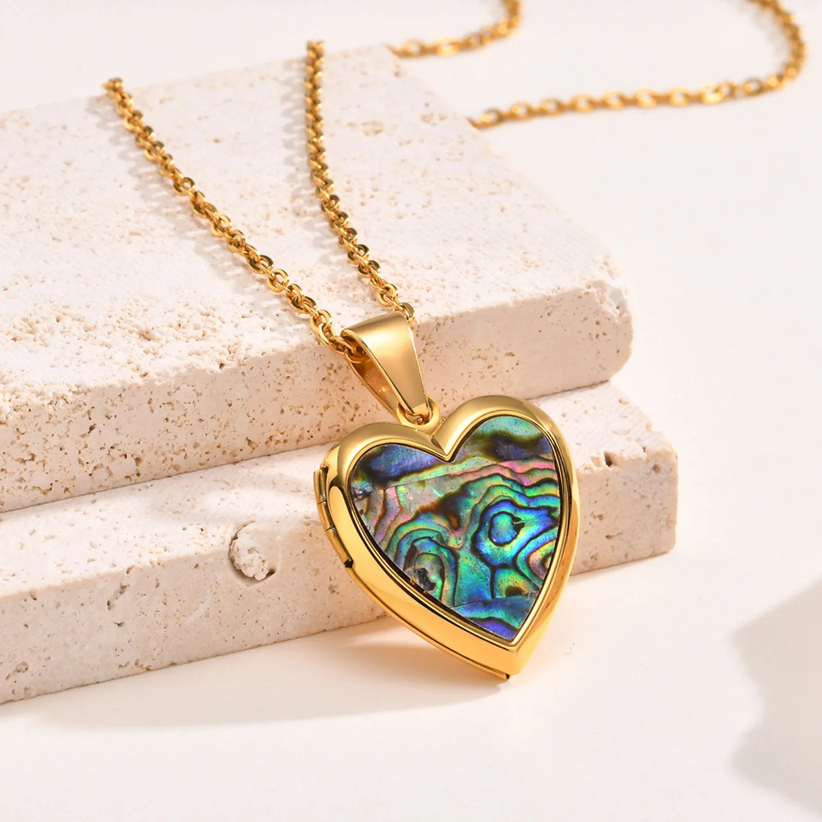 Custom Photo Heart Pendant | Abalone Shell Stainless Steel Necklace alternate view