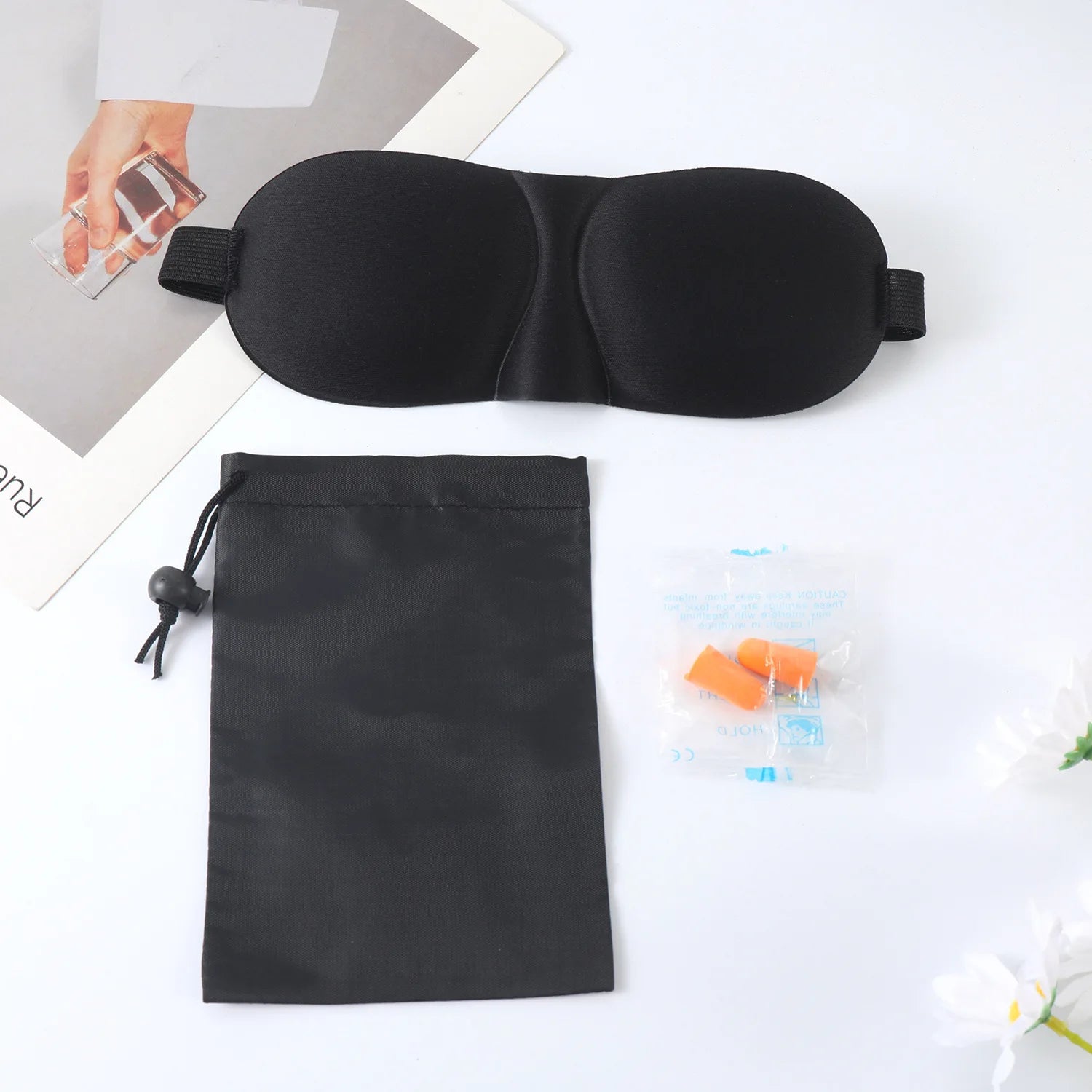 3D Sleep Mask for Travel and Nap | Lightweight Eye Cover with Storage Bag and Earplugs detail view